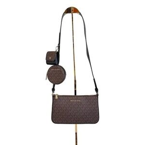 MICHAEL KORS Jet Set Women's Brown Leather Logo Travel Sling Crossbody Bag Small